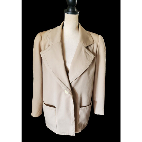 Vtg 80's DAVID HAYES Neiman Marcus 100% Wool Tan Blazer Jacket Sz 12 - Picture 1 of 7